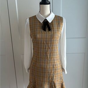 Plaid Tan Dress with White Sleeves